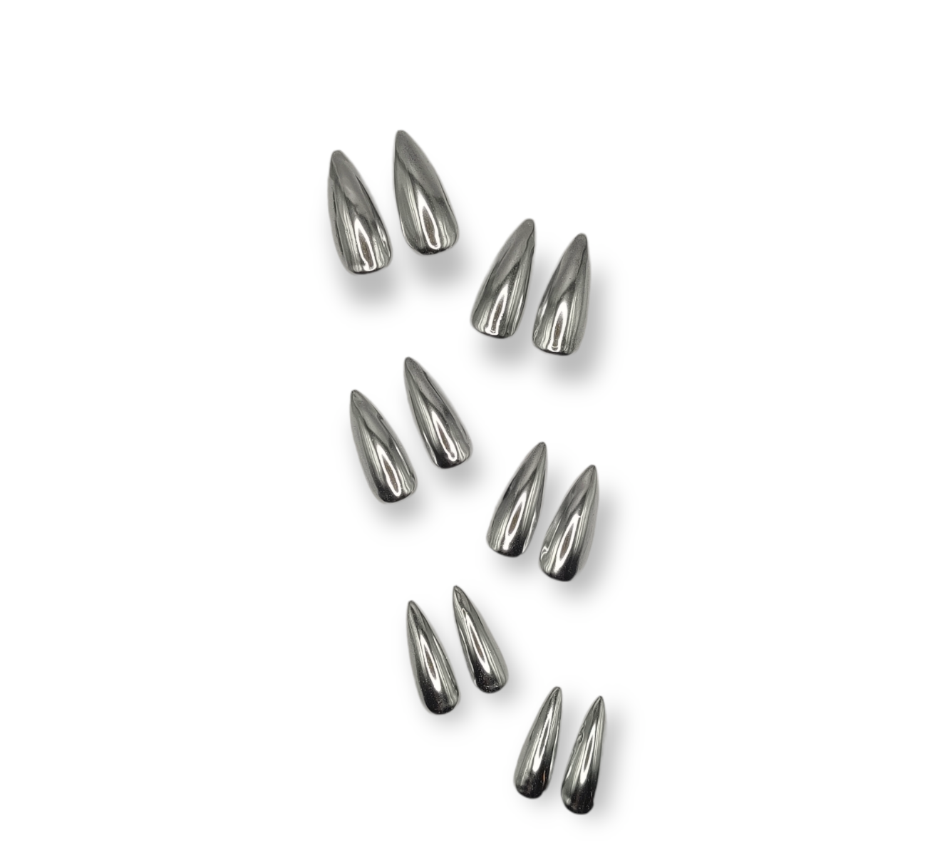 Silver Chrome Press On Nails Short