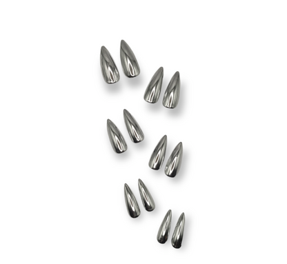 Silver Chrome Press On Nails Short